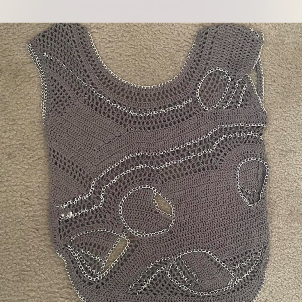 Gray Crochet Knit Top
